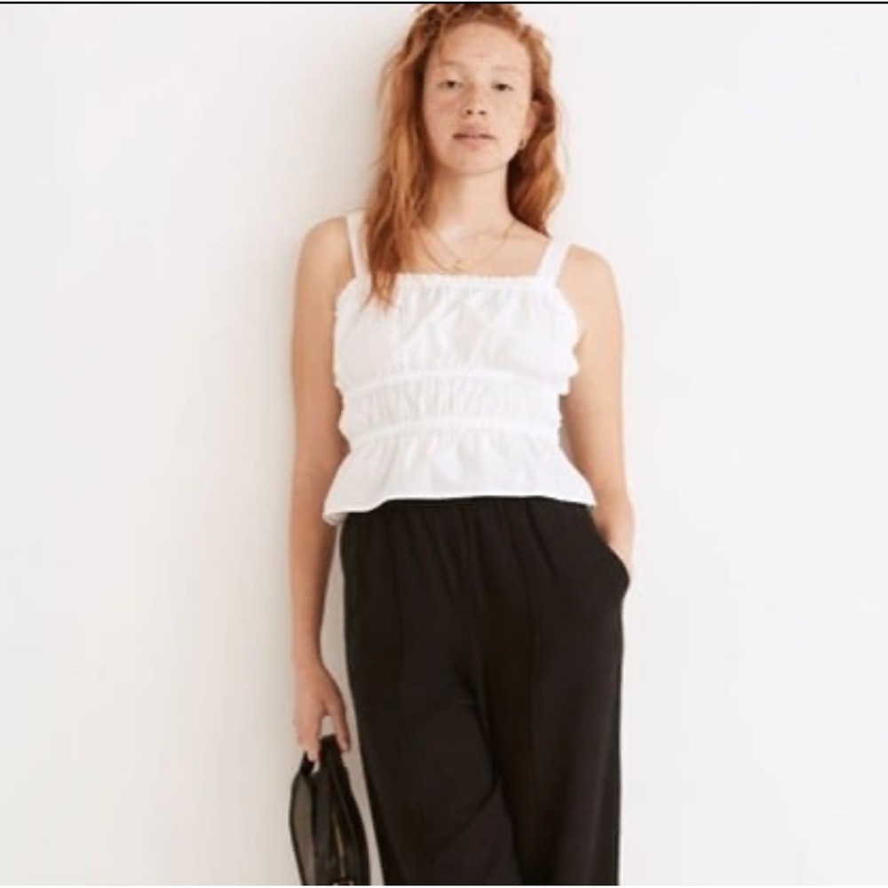 Madewell Smocked Peplum Tank‎ Top Sleeveless White Tie Back Casual Medium